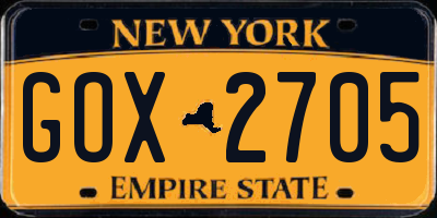 NY license plate GOX2705