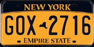 NY license plate GOX2716