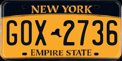 NY license plate GOX2736