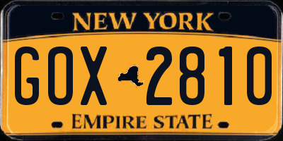 NY license plate GOX2810