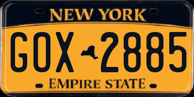 NY license plate GOX2885