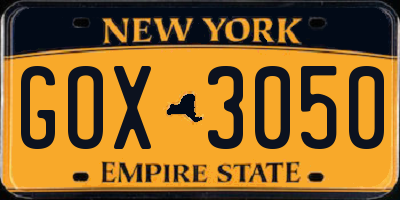 NY license plate GOX3050