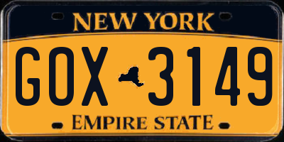 NY license plate GOX3149