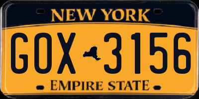 NY license plate GOX3156