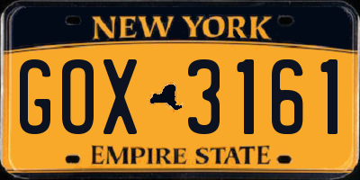 NY license plate GOX3161