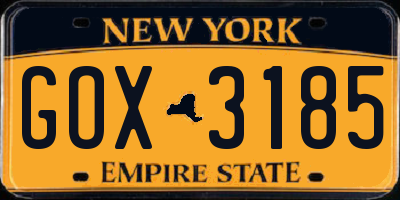 NY license plate GOX3185