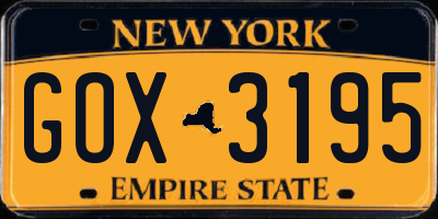 NY license plate GOX3195