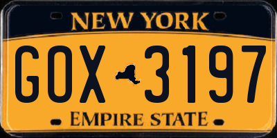 NY license plate GOX3197