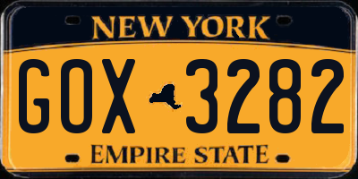 NY license plate GOX3282