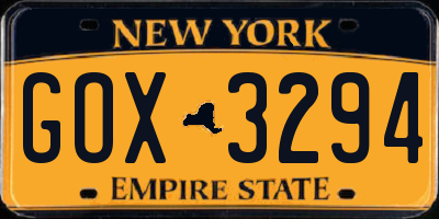NY license plate GOX3294
