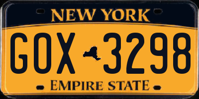 NY license plate GOX3298