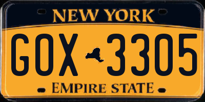 NY license plate GOX3305