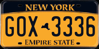NY license plate GOX3336