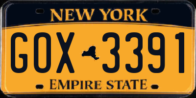 NY license plate GOX3391