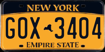 NY license plate GOX3404