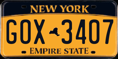 NY license plate GOX3407