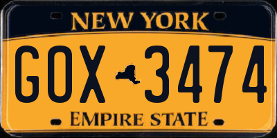 NY license plate GOX3474