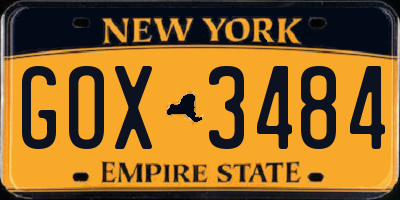 NY license plate GOX3484