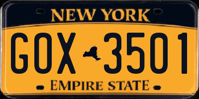 NY license plate GOX3501