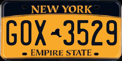 NY license plate GOX3529