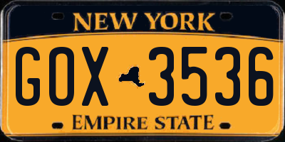 NY license plate GOX3536