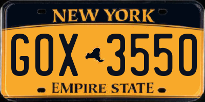 NY license plate GOX3550