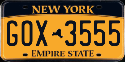NY license plate GOX3555