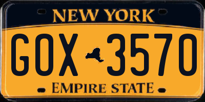 NY license plate GOX3570