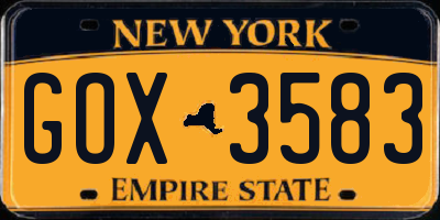 NY license plate GOX3583