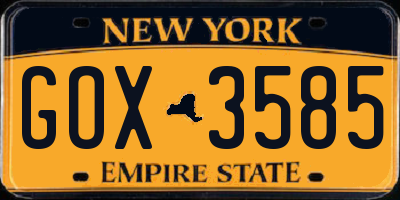 NY license plate GOX3585