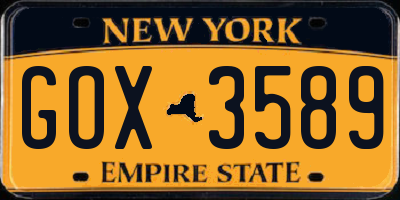 NY license plate GOX3589