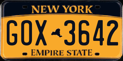 NY license plate GOX3642