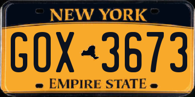 NY license plate GOX3673