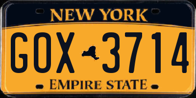 NY license plate GOX3714
