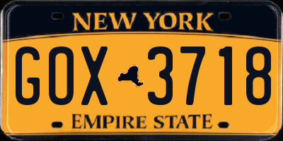 NY license plate GOX3718