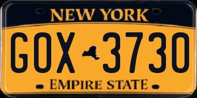 NY license plate GOX3730