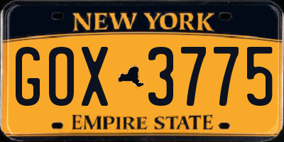NY license plate GOX3775