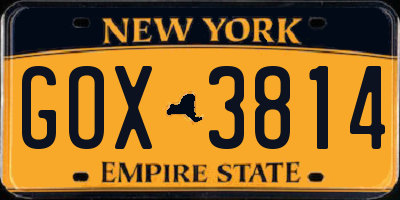 NY license plate GOX3814
