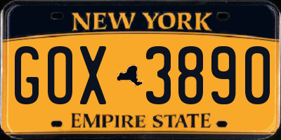NY license plate GOX3890