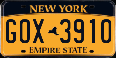 NY license plate GOX3910