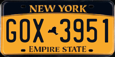 NY license plate GOX3951