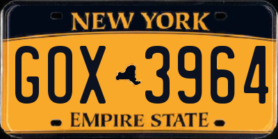 NY license plate GOX3964
