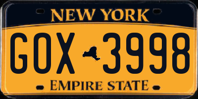NY license plate GOX3998