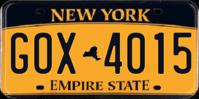 NY license plate GOX4015