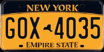 NY license plate GOX4035