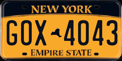 NY license plate GOX4043