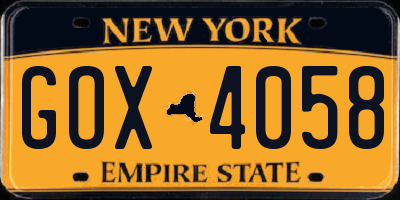 NY license plate GOX4058