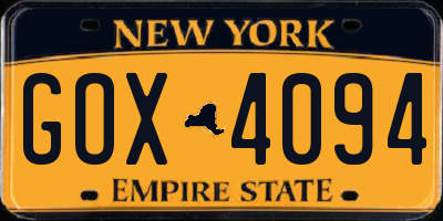 NY license plate GOX4094