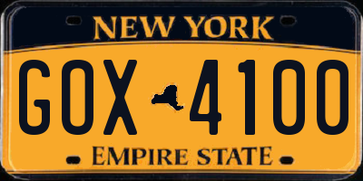 NY license plate GOX4100