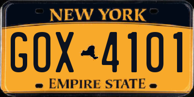 NY license plate GOX4101